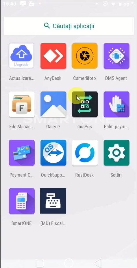 Meniul de aplicații cu miaPos și Palm payment instalate