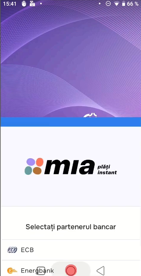 miaPos — ecran Selectați partenerul bancar