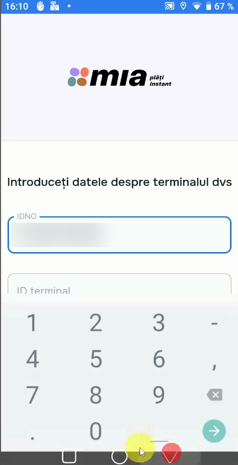 miaPos — introducerea IDNO cu tastatura numerică