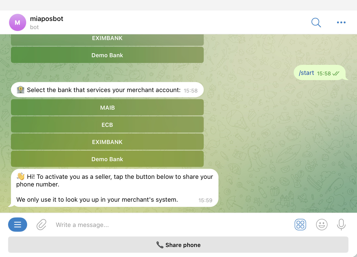 Greeting and Share phone button