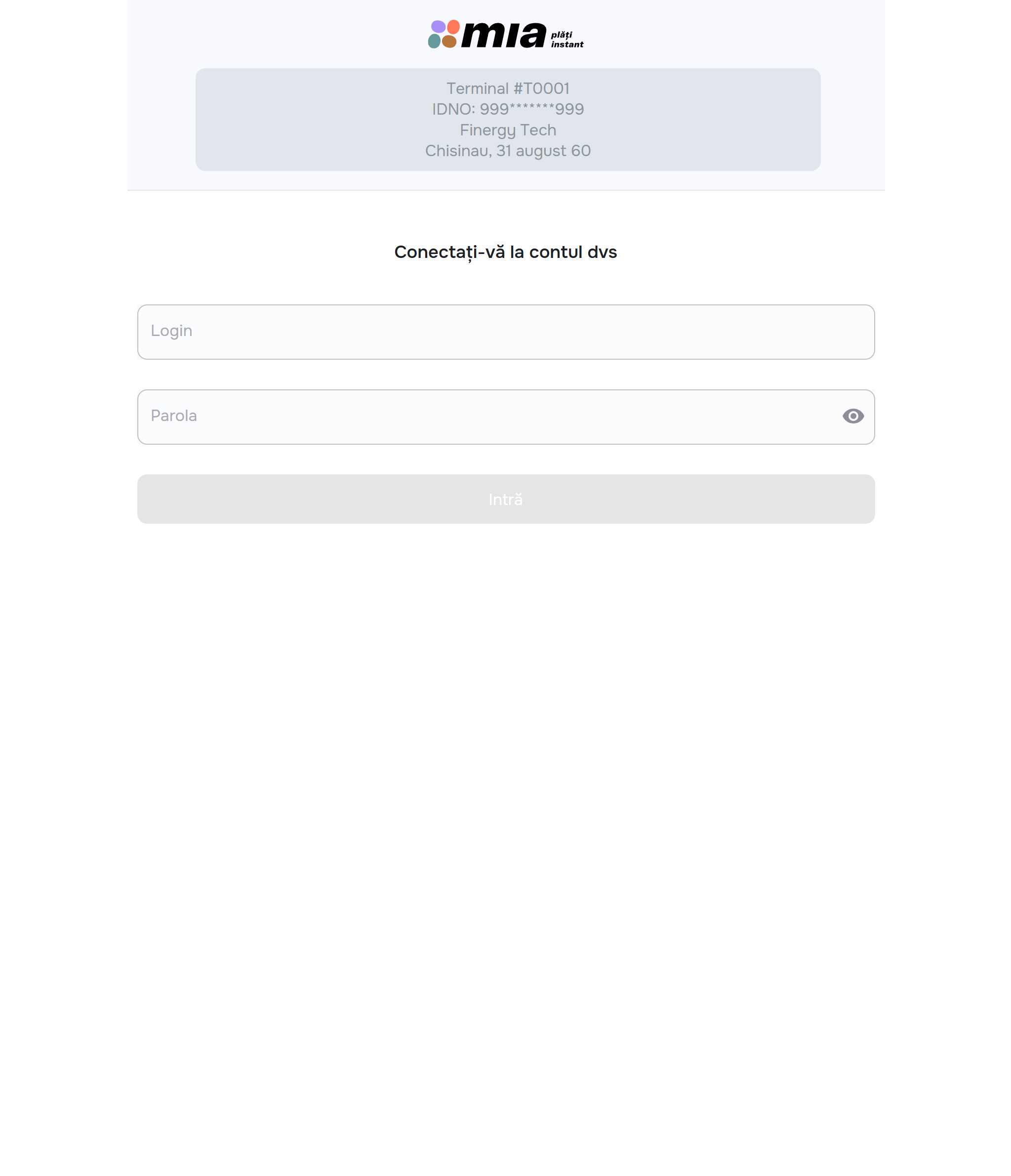 Ecran Conectați-vă la contul dvs — Login + Parolă