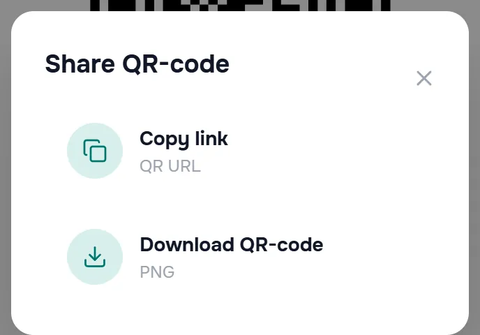 fereastra „Partajați codul QR” — butoanele „Copiază linkul” și „Descarcați codul QR”.